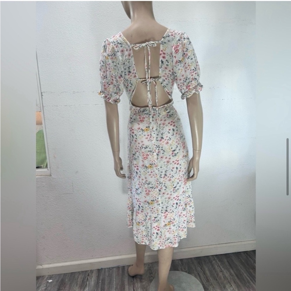Influence Square-Neck Floral Midi Dress with Puff Sleeves - Picture 10 of 16